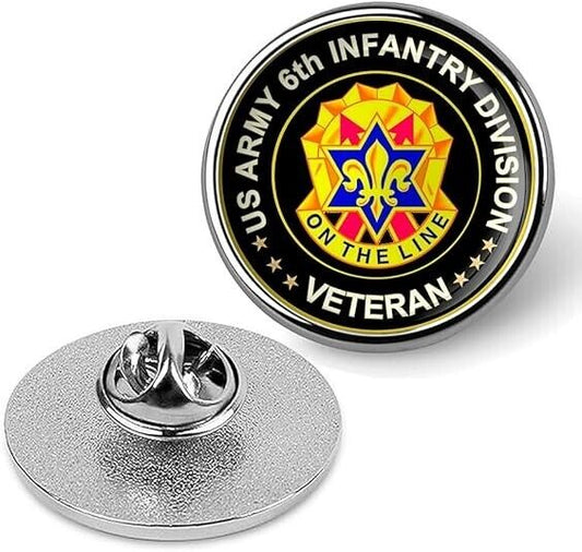 US Army 6th Infantry Division Veteran Tie Suit Shirt Lapel Pin - Silver
