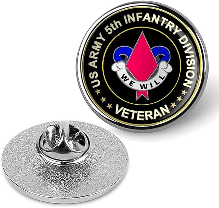 US Army 5th Infantry Division Veteran Tie Suit Shirt Lapel Pin - Silver