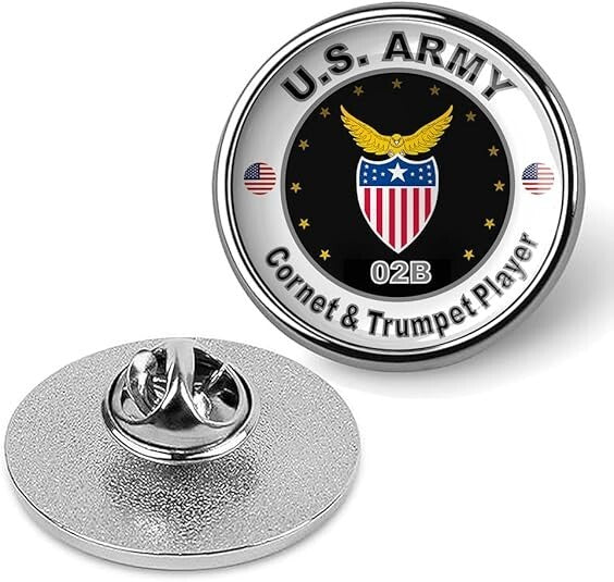 United States Army Cornet & Trumpet Player Tie Suit Shirt Lapel Pin - Silver