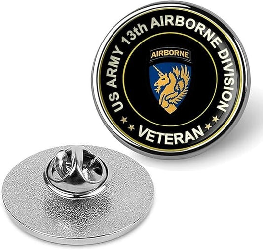 US Army 13th Airborne Division Veteran Tie Suit Shirt Lapel Pin - Silver