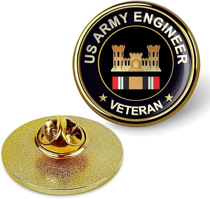 US Army Engineer Veteran Tie Suit Shirt Lapel Pin - Gold