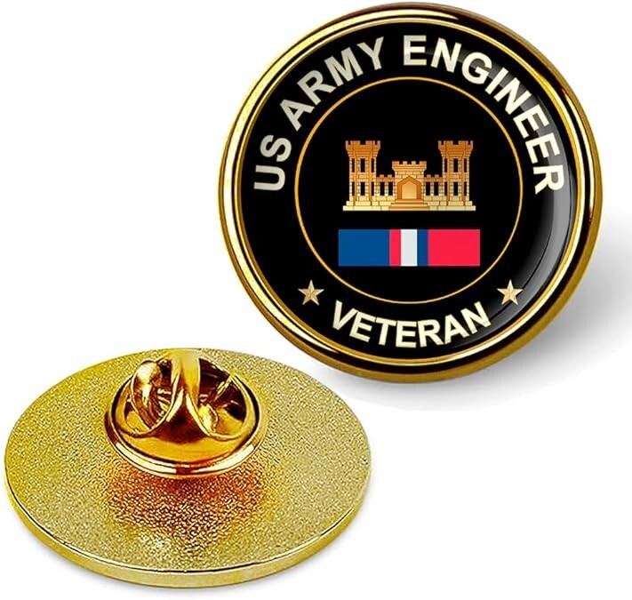 US Army Engineer Veteran Tie Suit Shirt Lapel Pin - Gold