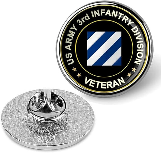 US Army 3rd Infantry Division Veteran Tie Suit Shirt Lapel Pin - Silver