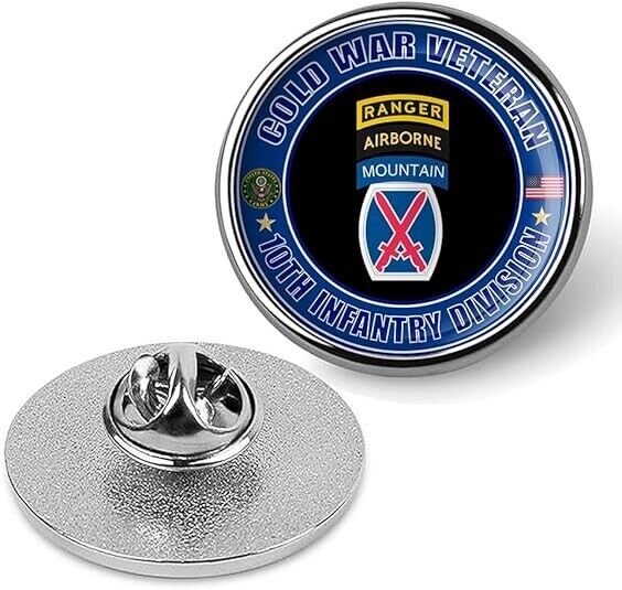 Cold War Veteran 10th Infantry Division Tie Suit Shirt Lapel Pin - Silver