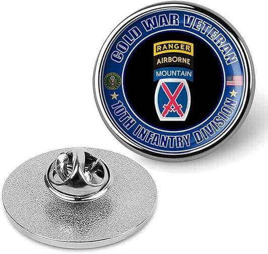 Cold War Veteran 10th Infantry Division Tie Suit Shirt Lapel Pin - Silver
