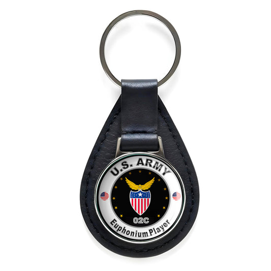United States Army Euphonium Player Black Leather Keychain Silver Keyring