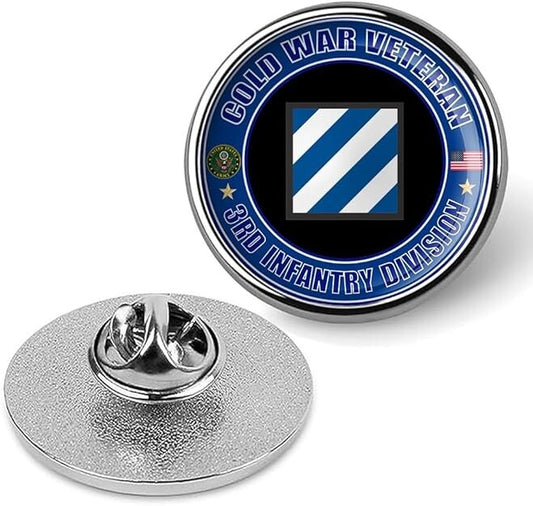 Cold War Veteran 3rd Infantry Division Tie Suit Shirt Lapel Pin - Silver