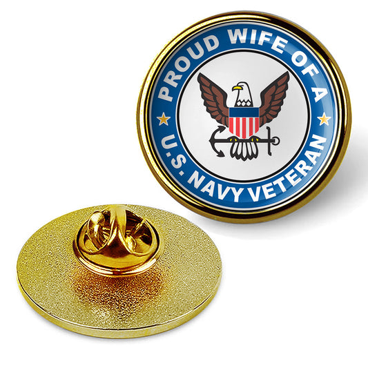 U.S. Navy Veteran Proud Wife Tie Tac, Hat Pin, Military Lapel Pin - Gold