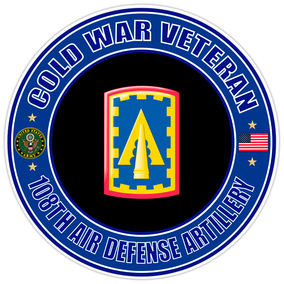 Cold War Veteran 108th Air Defense Artillery Bumper Sticker Military Decal 5"