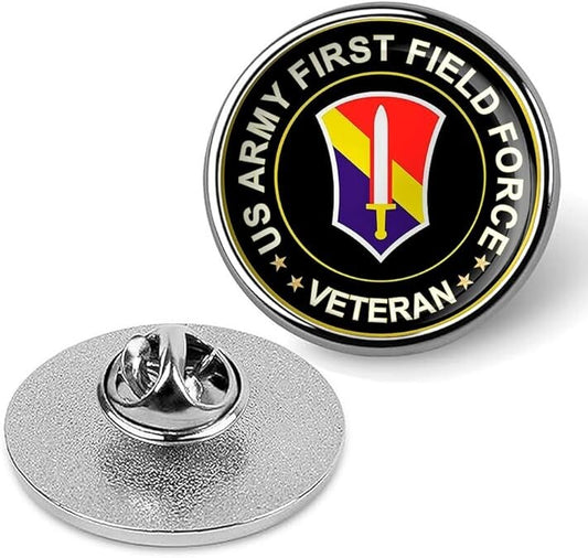US Army First Field Force Veteran Tie Suit Shirt Lapel Pin - Silver