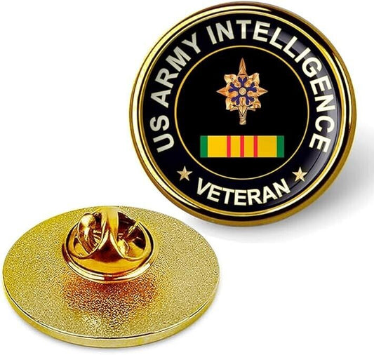 US Army Intelligence Veteran Tie Suit Shirt Lapel Pin - Gold