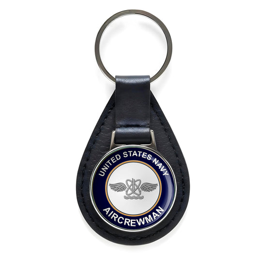U.S. Navy Naval Aircrewman Black Leather Keychain Silver Keyring Military Gift