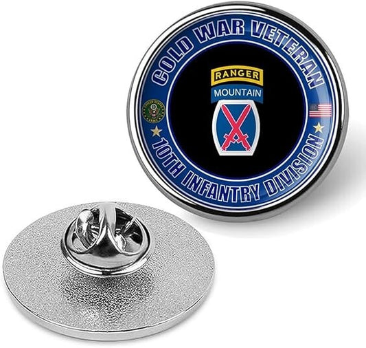 Cold War Veteran 10th Infantry Division Tie Suit Shirt Lapel Pin - Silver
