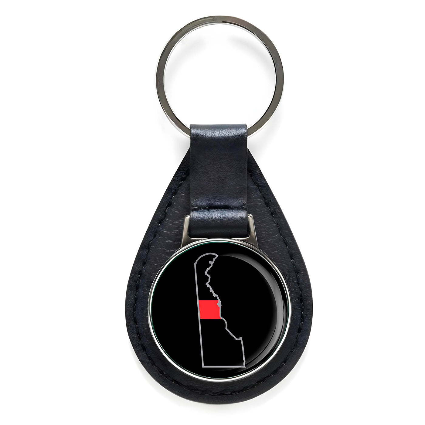 First Responder Thin Red Line Delaware Firefighter Black Leather Keychain Silver