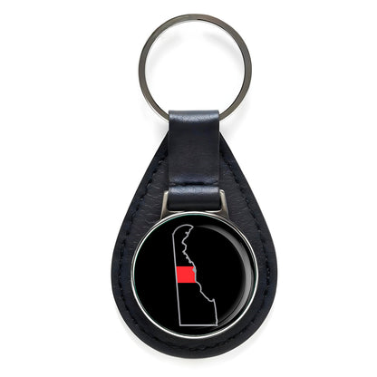 First Responder Thin Red Line Delaware Firefighter Black Leather Keychain Silver