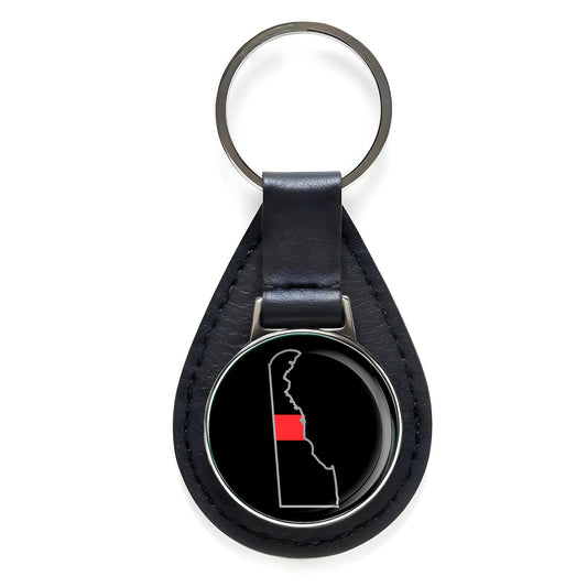 First Responder Thin Red Line Delaware Firefighter Black Leather Keychain Silver