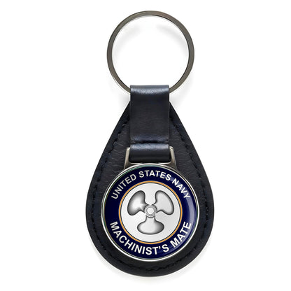 U.S. Navy Machinists Mate MM Black Leather Keychain Silver Keyring Military Gift