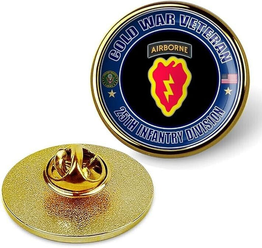 Cold War Veteran 25th Infantry Division Tie Suit Shirt Lapel Pin - Gold