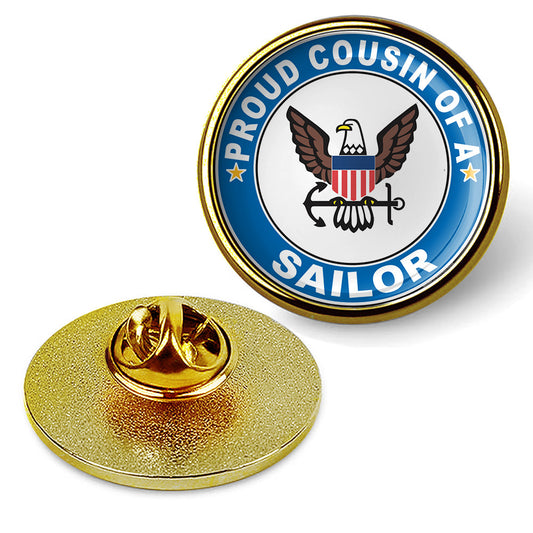 Proud Cousin of a Sailor U.S. Navy Round Military Lapel Pin - Gold