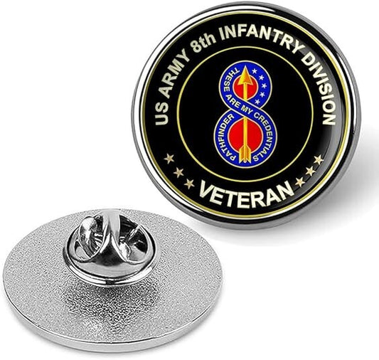 US Army 8th Infantry Division Veteran Tie Suit Shirt Lapel Pin - Silver