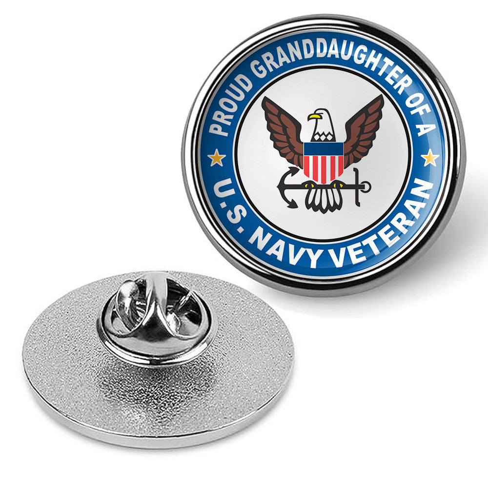 US Navy Veteran Proud Granddaughter Tie Tac, Hat Pin, Military Lapel Pin -Silver
