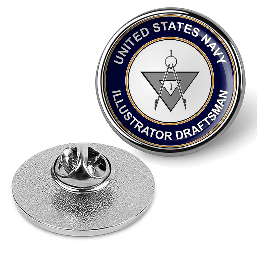 U.S. Navy Illustrator Draftsman Tie Tac, Hat Pin, Badge, Lapel Pin - Silver