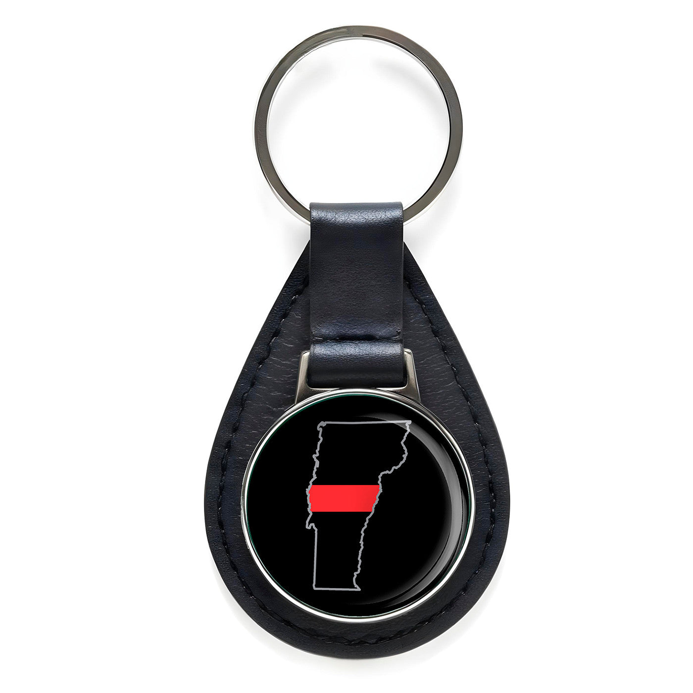 First Responder Thin Red Line Vermont Firefighter Black Leather Keychain Silver