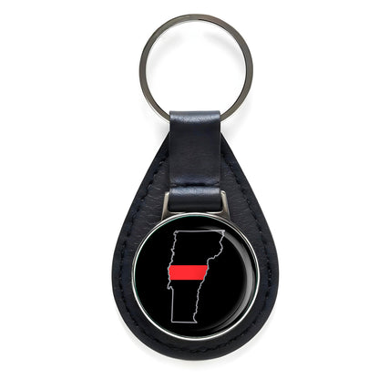 First Responder Thin Red Line Vermont Firefighter Black Leather Keychain Silver