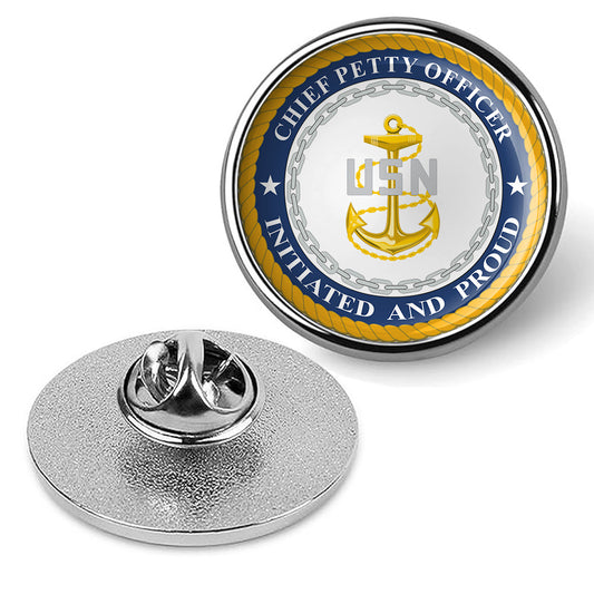 U.S. Navy CPO "Initiated and Proud" Tie Tac, Hat Pin, Badge, Lapel Pin - Silver