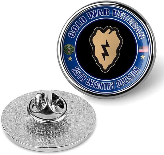 Cold War Veteran 25th Infantry Division Tie Suit Shirt Lapel Pin - Silver