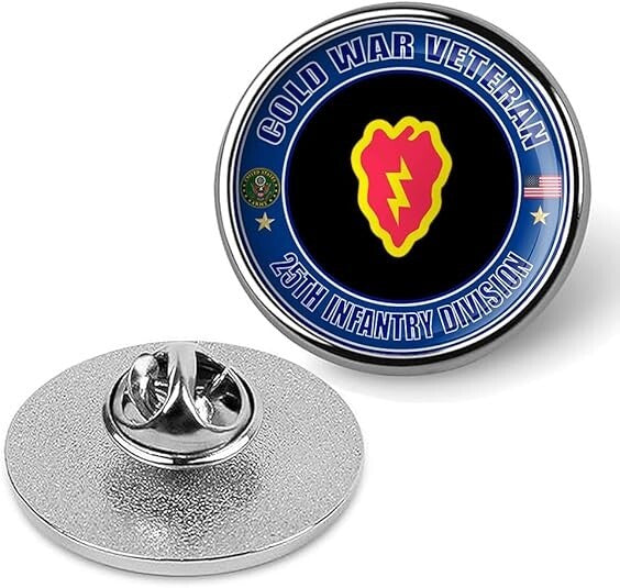 Cold War Veteran 25th Infantry Division Tie Suit Shirt Lapel Pin - Silver