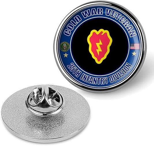 Cold War Veteran 25th Infantry Division Tie Suit Shirt Lapel Pin - Silver
