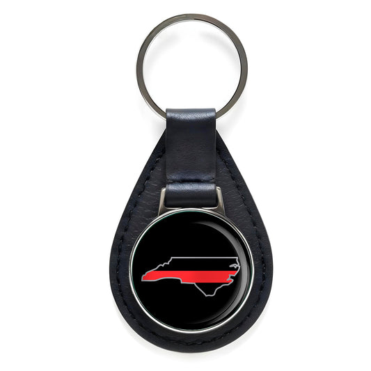 First Responder Thin Red Line North Carolina Firefighter Black Leather Keychain