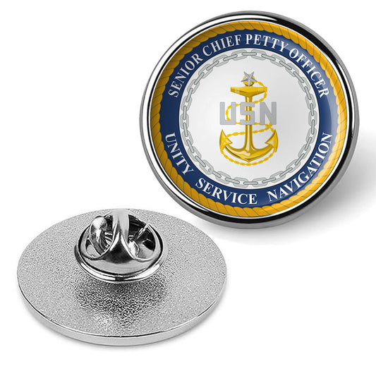 U.S. Navy SCPO "USN" Round Tie Tac, Hat Pin, Badge, Military Lapel Pin - Silver