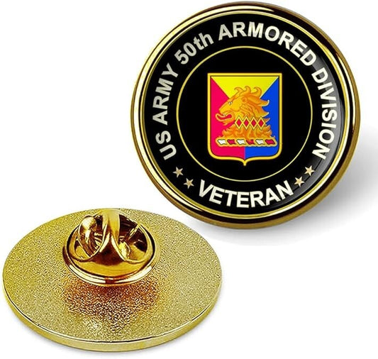 US Army 50th Armored Division Veteran Tie Suit Shirt Lapel Pin - Gold