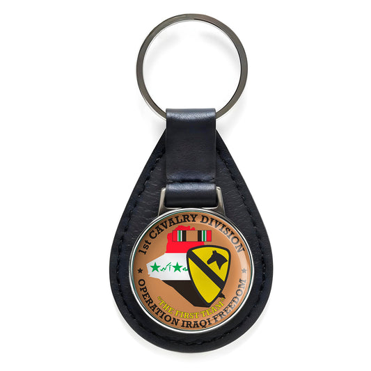 1st Cavalry Division Operation Iraqi Freedom Leather Keychain Silver Keyring