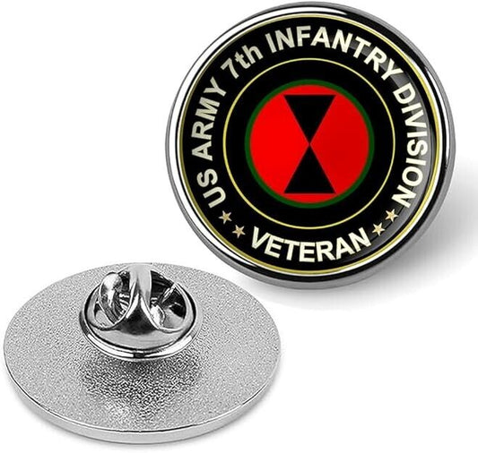 US Army 7th Infantry Division Veteran Tie Suit Shirt Lapel Pin - Silver