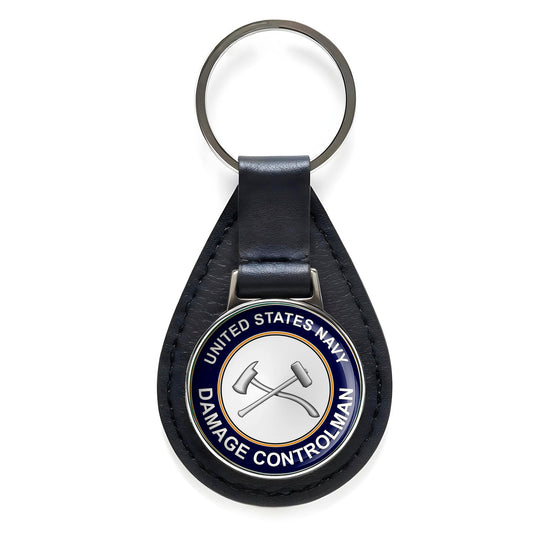 U.S. Navy Damage Controlman Black Leather Keychain Silver Keyring Military Gift