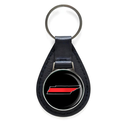 First Responder Thin Red Line Tennessee Firefighter Black Leather Keychain