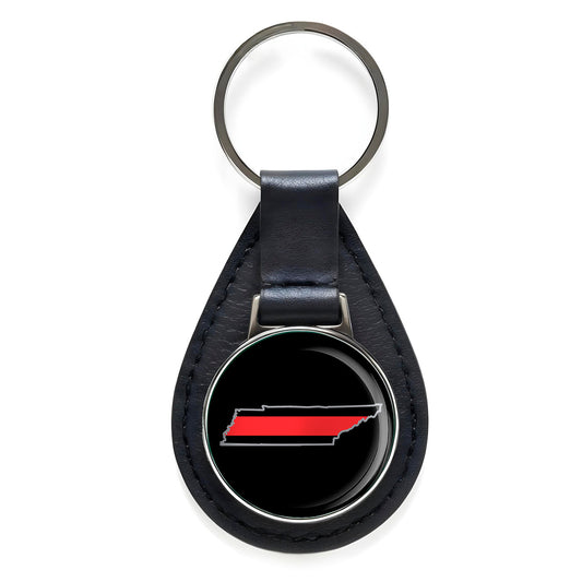 First Responder Thin Red Line Tennessee Firefighter Black Leather Keychain