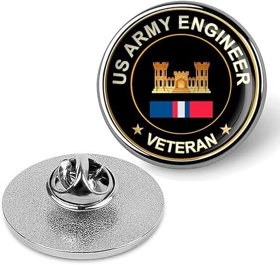 US Army Engineer Veteran Tie Suit Shirt Lapel Pin - Silver