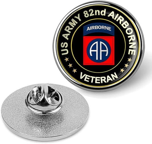 US Army 82nd Airborne Veteran Tie Suit Shirt Lapel Pin - Silver