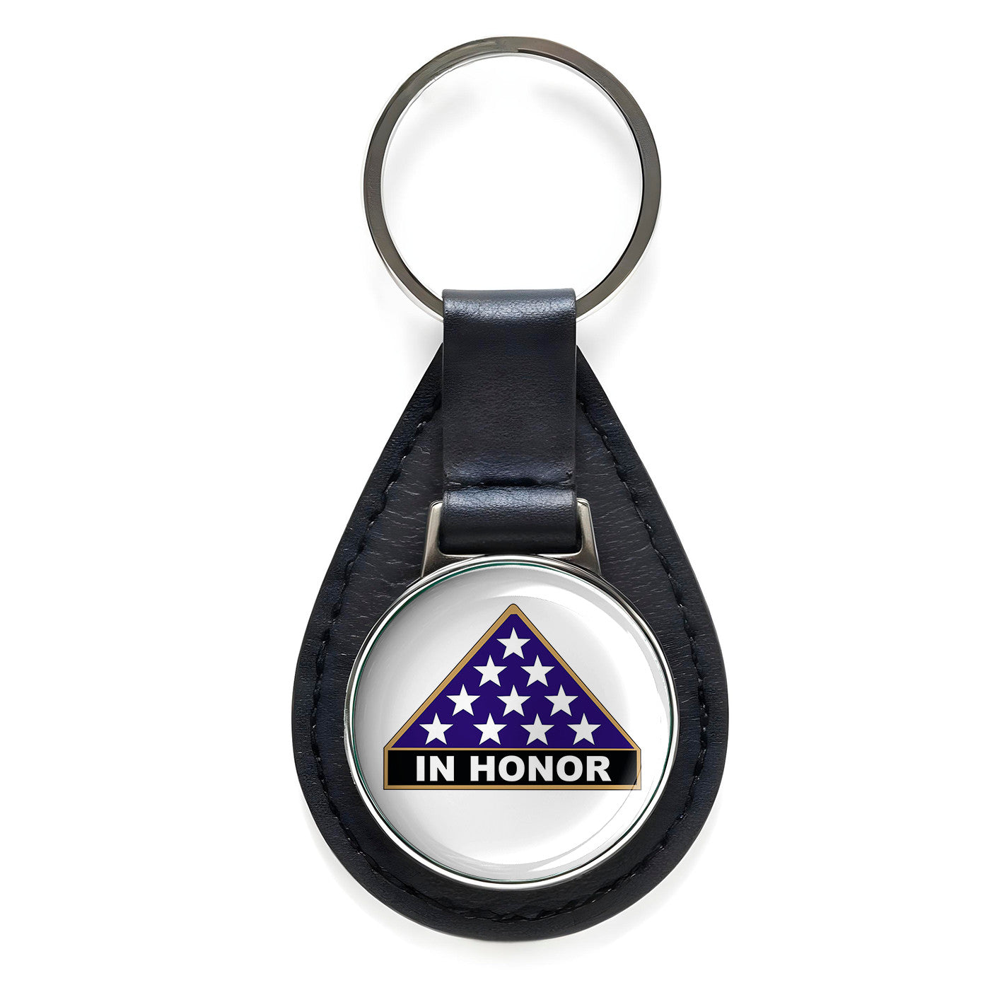 In Honor Black Leather Keychain Silver Keyring Military Gift, Army Key Rings