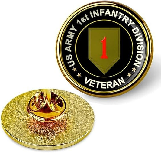 US Army 1st Infantry Division Veteran Tie Suit Shirt Lapel Pin - Gold