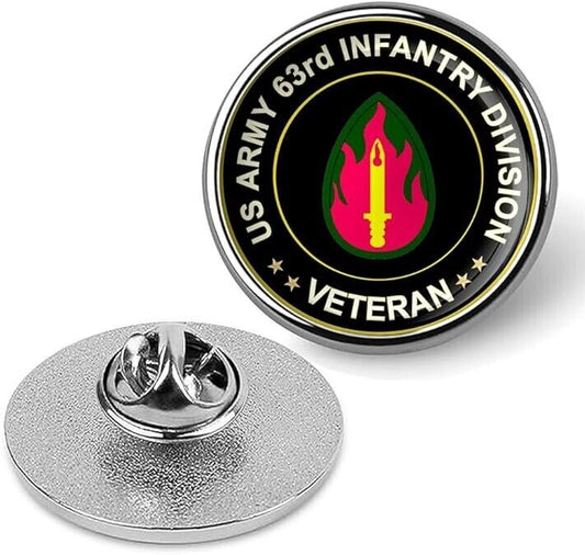 US Army 63rd Infantry Division Veteran Tie Suit Shirt Lapel Pin - Silver