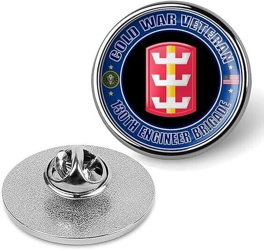 Cold War Veteran 130th Engineer Brigade Tie Suit Shirt Lapel Pin - Silver