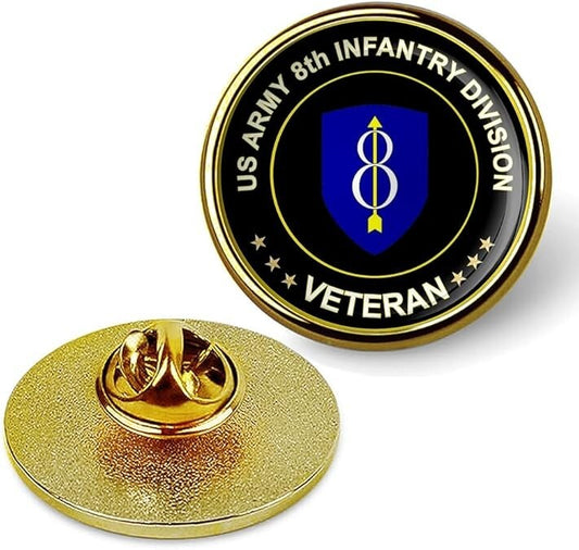 US Army 8th Infantry Division Veteran Tie Suit Shirt Lapel Pin - Gold
