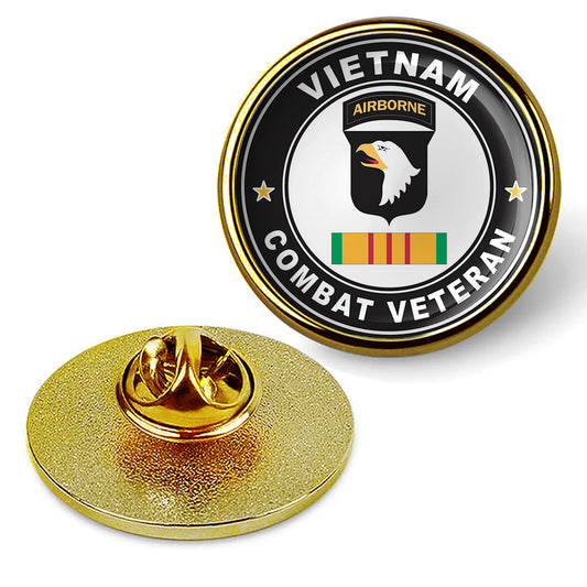 101st Airborne Division Vietnam Combat Veteran Hat Pin Lapel Tie Shirt - Gold