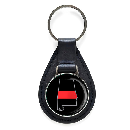 First Responder Thin Red Line Alabama Firefighter Black Leather Keychain Silver