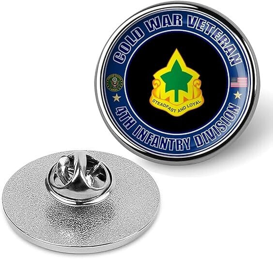 Cold War Veteran 4th Infantry Division Tie Suit Shirt Lapel Pin - Silver